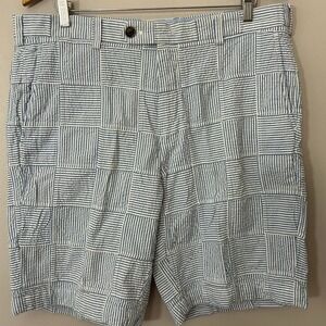 Brooks Brothers Bermuda Short Mens 38 Blue Patchwork Seersucker Striped Cotton